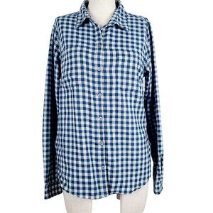 Toad & Co‎ Dakotah Travel Shirt M Blue Green Plaid Button-Front Wool Blend